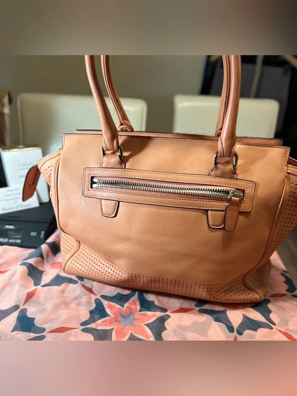 Coach Legacy Perforated Medium Candace Carryall in a coral Leather w Tassels